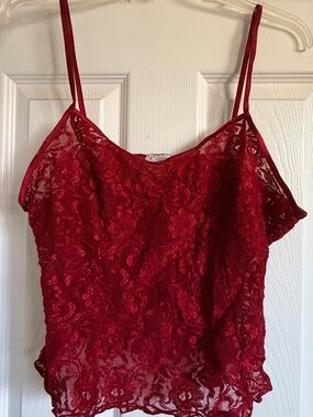 Women's Red Lace Camisole Slip - Elegant Spaghetti Strap Chemise